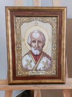 Szent Miklós szentkép gobelin  31x40 cm kerettel
