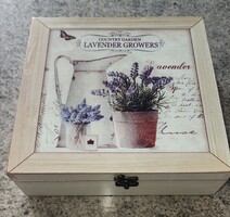 KILENC REKESZES TEA KINÁLÓ TÁROLÓ FA DOBOZ LEVENDULA VINTAGE DIZÁJN