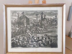 Tono Zancanaro (Bologna 1902 - 1984). Kőnyomat (?) 65x55 cm kerettel