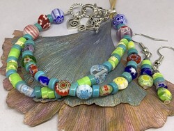 “Millefiori” Ezer virág “üveggyöngy garnitúra,  garantáltan egyedi