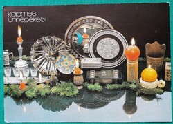 Régi karácsonyi reklám képeslap - Óra és ékszer Kereskedelmi Vállalat - iparművészeti termékek