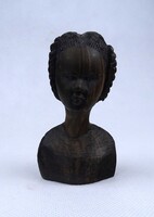 1Z325 Afrikai egzotikus keményfa fafaragás fiatal női mellszobor 11 cm