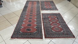 4339 Pakisztáni Yamud Kézi Gyapjú Perzsa Szőnyeg Szett 80X300+2X80X140CM