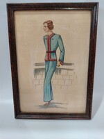 Vintage divatgrafika vásznon keretben – retro női divat illusztráció