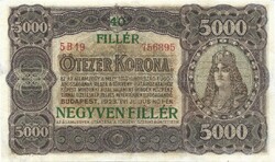 5000 korona / 40 fillér 1923 enyhén restaurált 3. Nagyon szép