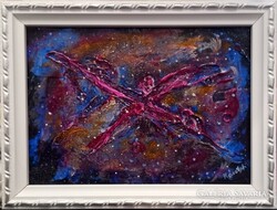 Prima díjas művésztől, Univerzum 22x17 cm, zománcozott kép. Károlyfi Zsófia(1952)