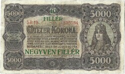 5000 korona / 40 fillér 1923 restaurált 2.