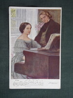 Képeslap,híres emberek,Robert Schumann zeneszerző,felesége Clara Schumann zongoraművész,1915-