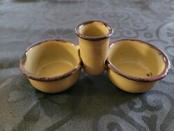 Régi zománcos só,bors és fogpiszkáló tartó.