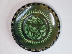 Régi Kántor Karcag jelzett madár mintás mázas cserép tányér vagy falidísz hibátlan állapotban 22 cm.