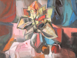 Gaál Imre: Modern csendélet kék, sárga, pirosban