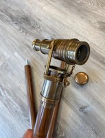 Különleges rózsafa túra- sétabot réz fejjel  rejtett távcsővel.