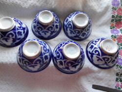 Kobalt kék 6db orosz  rizses tálka különböző aranykonturral