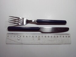 Retro műanyag nyelű evőeszköz készlet része kés, villa - 2 db - rozsdamentes acél