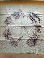 Régi,Velence látnivalóval díszített pille könnyű selyem kendő 88*88cm, 100% silk