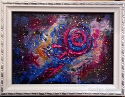 Prima díjas művésztől, Univerzum 22x17 cm. zománcozott kép. Károlyfi Zsófia(1952)