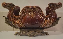 1890 körüli Fischer Ignác, hatalmas asztalközép! Faun fejes,  tűzaranyozott bronz talppal!