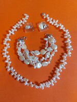 Új 925-ös sterling ezüst kapcsos tenyésztett gyöngy nyaklánc, karkötő 2db gyűrű, adatok a leírásban