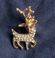 Vintage kis köves arany színű kedves őzike bross kitűző