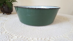 Régi,zöld zománcozott tál,vájling 35 cm.