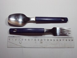 Retro műanyag nyelű evőeszköz készlet része kés, kanál - 2 db - Hong Kong rozsdamentes acél