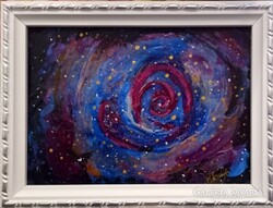 Prima díjas művésztől, Univerzum 22x17 cm. zománcozott kép. Károlyfi Zsófia(1952)