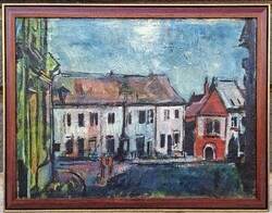 Ismeretlen festő (1970 körül) : Városrészlet, 60x80 cm.