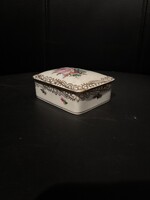 Herendi, virágcsokros-aranyozott, téglalap alakú fedeles porcelán bonbonier / ékszertartó