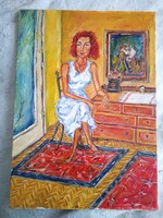 Kortárs festmény : Fiatal lány portréja - olaj, vászon. Méret: 50x70 cm.