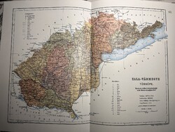 Zala vármegye térképe 60. Kogutowicz 1905 Történelmi Magyarország Reprint Balaton