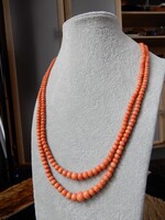 Antik 2 soros lazac nemes korall gyöngysor aranyozott kapoccsal