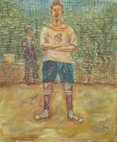 Kortárs festmény :Régi idők focija..- olaj, vászon. Méret: 50x60 cm.