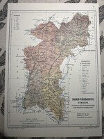 Bars vármegye térképe 7. Kogutowicz 1905 Történelmi Magyarország Reprint (Felvidék)