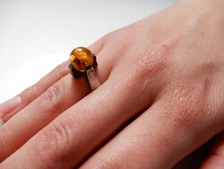 Régi modernista ezüst gyűrű borostyánnal