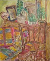 Kortárs festmény :Szobabelső.- olaj, vászon. Méret: 50x60 cm.