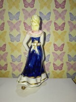 Vintage porcelán hölgy figura – kobaltkék és arany díszítéssel