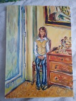 Kortárs festmény : Fiatal lány portréja - olaj, vászon. Méret: 50x70 cm.