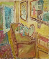 Kortárs festmény :Szobabelső.- olaj, vászon. Méret: 50x60 cm.