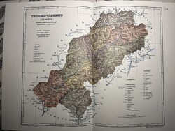 Trencsén vármegye térképe 54. Kogutowicz 1905 Történelmi Magyarország Reprint (Felvidék)