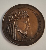 Bakos Ildikó (1948- ) ~1990. ‘Aesculapius / Chinoin Hungaria – Condita 1910’ bronz érem dobozában