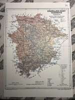 Gömör és Kishont vármegye térképe 20. Kogutowicz 1905 Történelmi Magyarország Reprint (Felvidék)