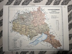 Veszprém vármegye térképe 59. Kogutowicz 1905 Történelmi Magyarország Reprint Balaton
