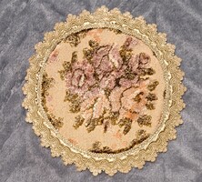 Régi belga bársony gobelin kör terítő (L6088)