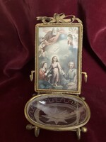 Réz szenteltvíztartó szentkép díszítéssel 251128