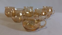 Retró üveg bólés/teás füles poharak irrizáló aranyszínben
