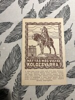 Kolozsvár irredenta képeslap, Mátyás király szobor, Közművelődési Rt., 1920-as évek
