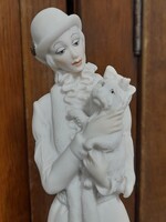 Art Deco Capodimonte Giuseppe Armani 1987 Florence Úri Hölgy Kutyával Szobor,Fa Talapzaton.26 cm.