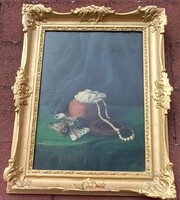 Biedermeier csendélet ékszerrel távcsővel - jelzett olaj / fa - blondel keretben