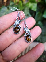 Szépséges borostyán köves ezüst fülbevaló