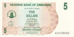 5   Dollár  2007   Zimbabwe   A képen látható állapotban